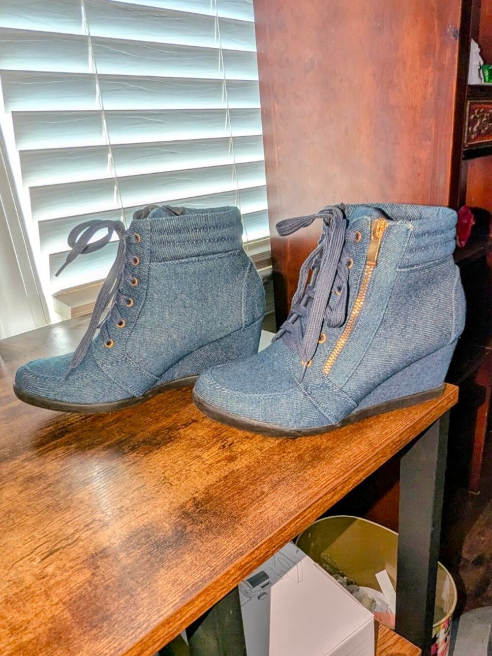 Women's Forever Link Peggy-56 Denim Wedge Heel Ankle Boots